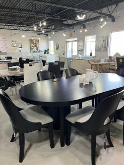  Stunning black finish oval dining set w/ultra sleek design chairs