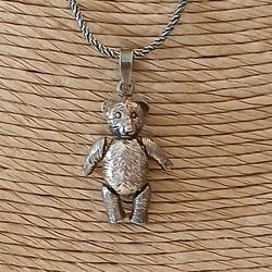 Silver Teddy Bear Pendant Necklace