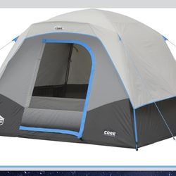 CORE 6 Person Lighted Dome Tent for Outdoor Family, Hiking, and Backpacking | Portable Dome Camp Tent with Storage Pockets for Camping Accessories