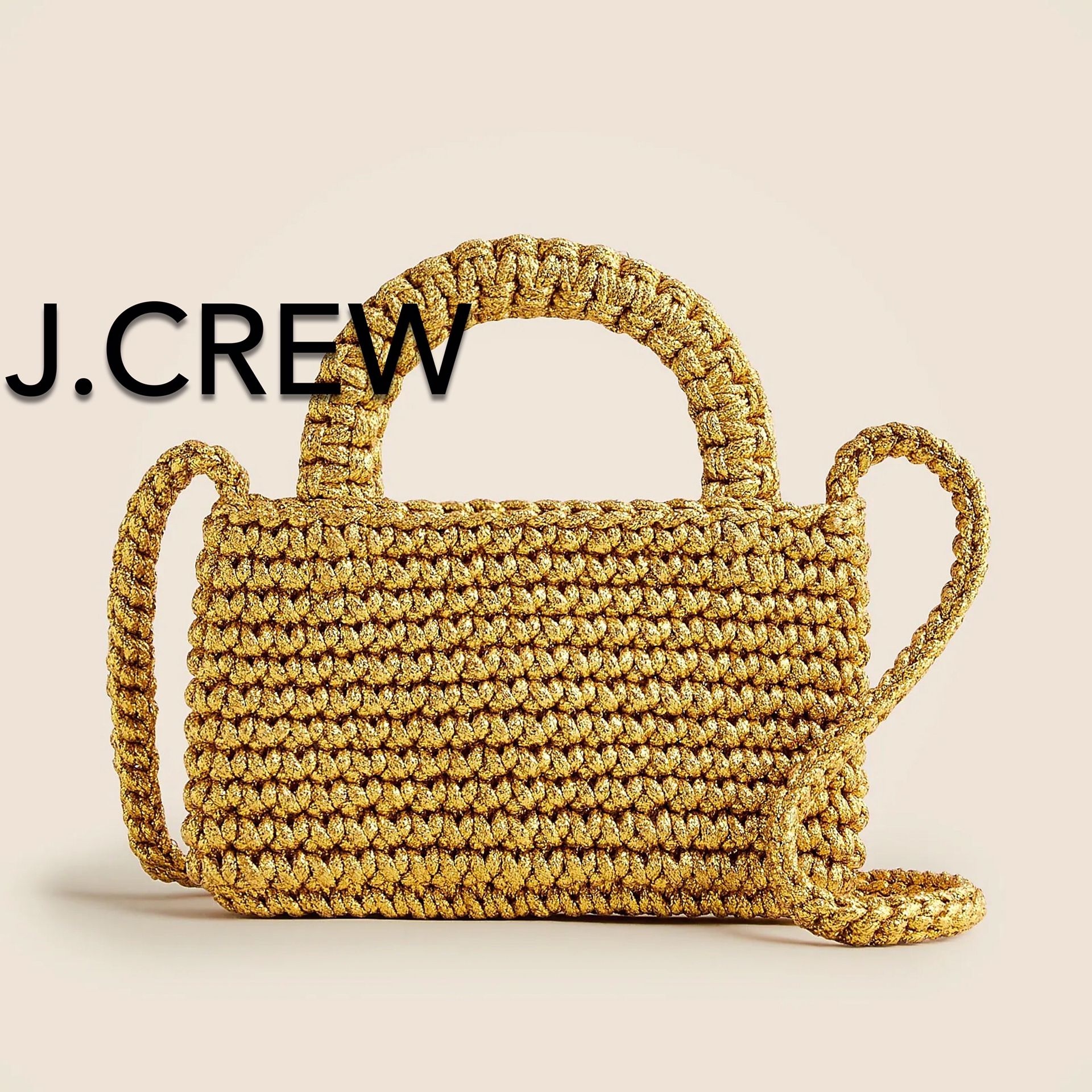 (NEW) WOMEN’S J.CREW PLATINO GOLD CADIZ PHONE CROCHET CROSSBODY IN METALLIC