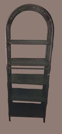 Black Wicker Arched Etagere Bookshelf