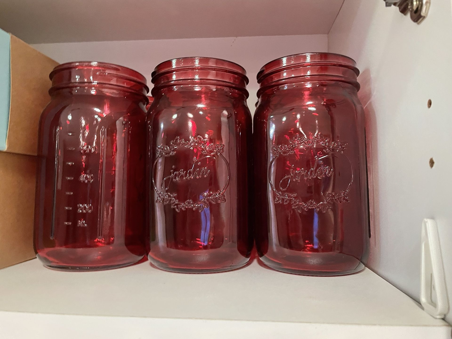 6 Red Mason jars