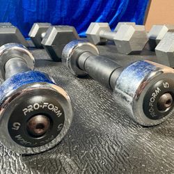 Set of Hex Cast Iron Dumbbells ( light) 12#, 10#, 8# and 5 #   In total: 70 pounds.