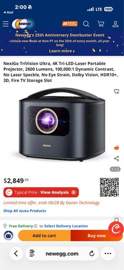 NexiGo TriVision Ultra, 4K Tri-LED-Laser Portable Projector + 120” portable screen