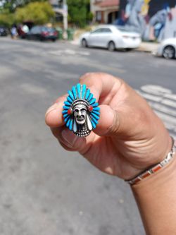 Authentic Native America Indian Jewelry Navajo Chief Headdress Men's Sterling Silver Ring Southwest Turquoise Coral Harley Ring