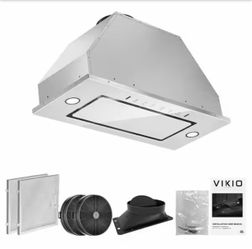 VIKIO PRO 30 in. 900 CFM Ducted to Ductless Convertible Insert Stainless Steel Range Hood and White Glass With Permanent Filters