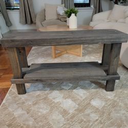 Gray Small Rustic Contemporary Farmhouse Solid
Pine Wood Bench with Shelf