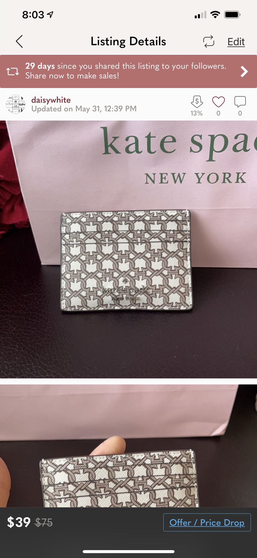 Kate spade credit card wallet new with tag