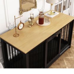 Extra Large Dog Crate Furniture, 55" Indoor Heavy Duty Dog Kennel House with Sliding Doors, Furniture Style Dog Crate Table Side End Table TV Stand fo
