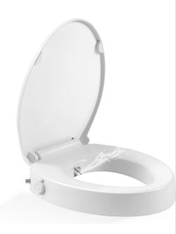 Raised Elevated Elongated Toilet Seat With Bidet Adjustable Spray Soft Close Lid Quick Release