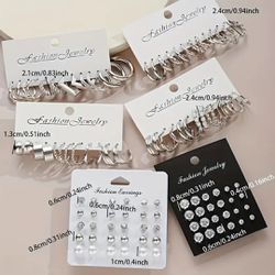 50pc Silver Hoop Earrings for Women
