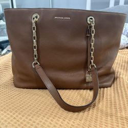 Michael Kors Brown Leather Tote/Purse Gold Chain Straps
