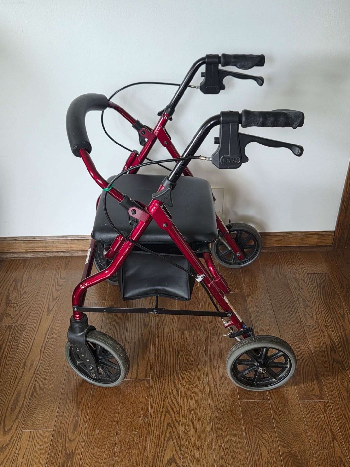 NOVA Red 4-Wheel Walker Foldable With Seat and Storage Bag