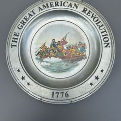 10" - Bicentennial Pewter & Porcelain Plate - The American Revolution 