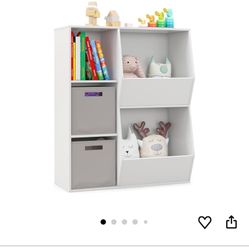 White Wooden Dresser Shelves Storage Bookcase Cubbies
