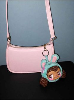 Pink Mini Shoulder Bag with Doll Keychain