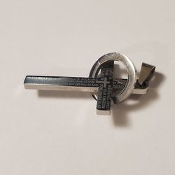Silver tone prayer cross with ring pendant