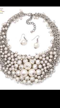 Silver and pearl necklace and earring set! Brand new!