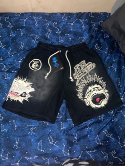 Black Graphic Streetwear Shorts with Tags