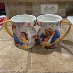 Disney Beauty And The Beast Prince Belle Floral Heart Coffee Tea Mug couples Set