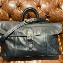 Coach Black Leather Messenger Style Weekender Bag 