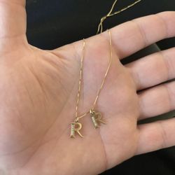 10k Gold Necklace With  Two “R” Pendants