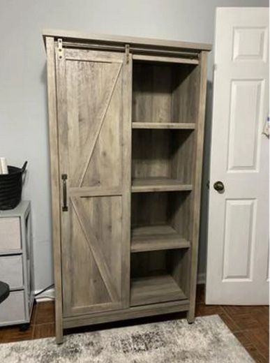 Modern Farmhouse Bookcase Storage Cabinet Rustic White Finish