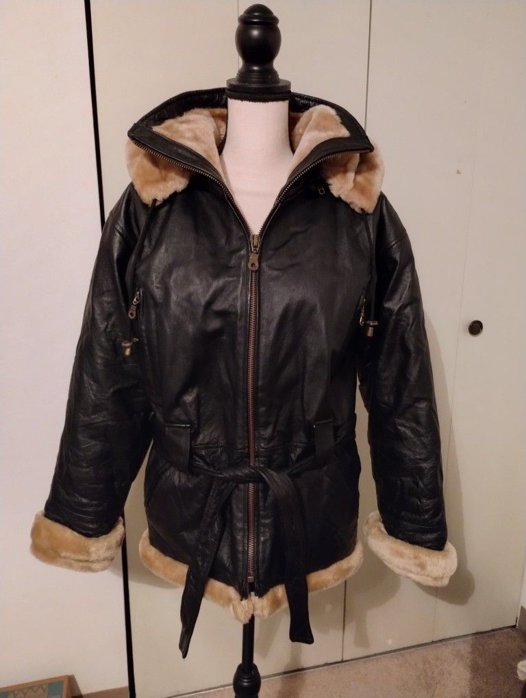 Women's Leather Hooded Coat