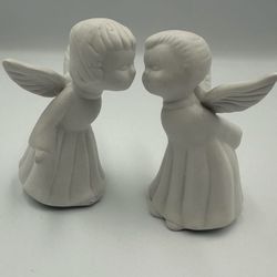 Pair Small Angel Figurines White Ceramic Giftco Inc