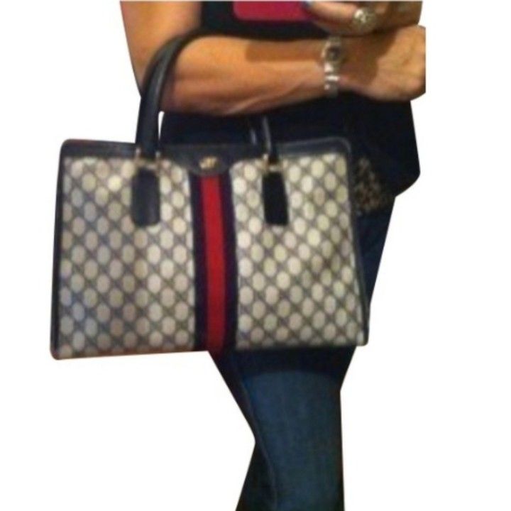 Authentic Vintage Gucci GG Monogram Supreme Sherry Web Ophidia Boston Laptop Satchel Bag