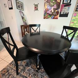 Black Wooden Kitchen Table + 4 Wooden Black Chairs