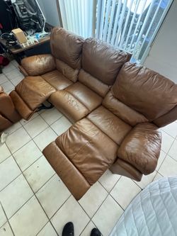 Real leather 4 recliners chairs
