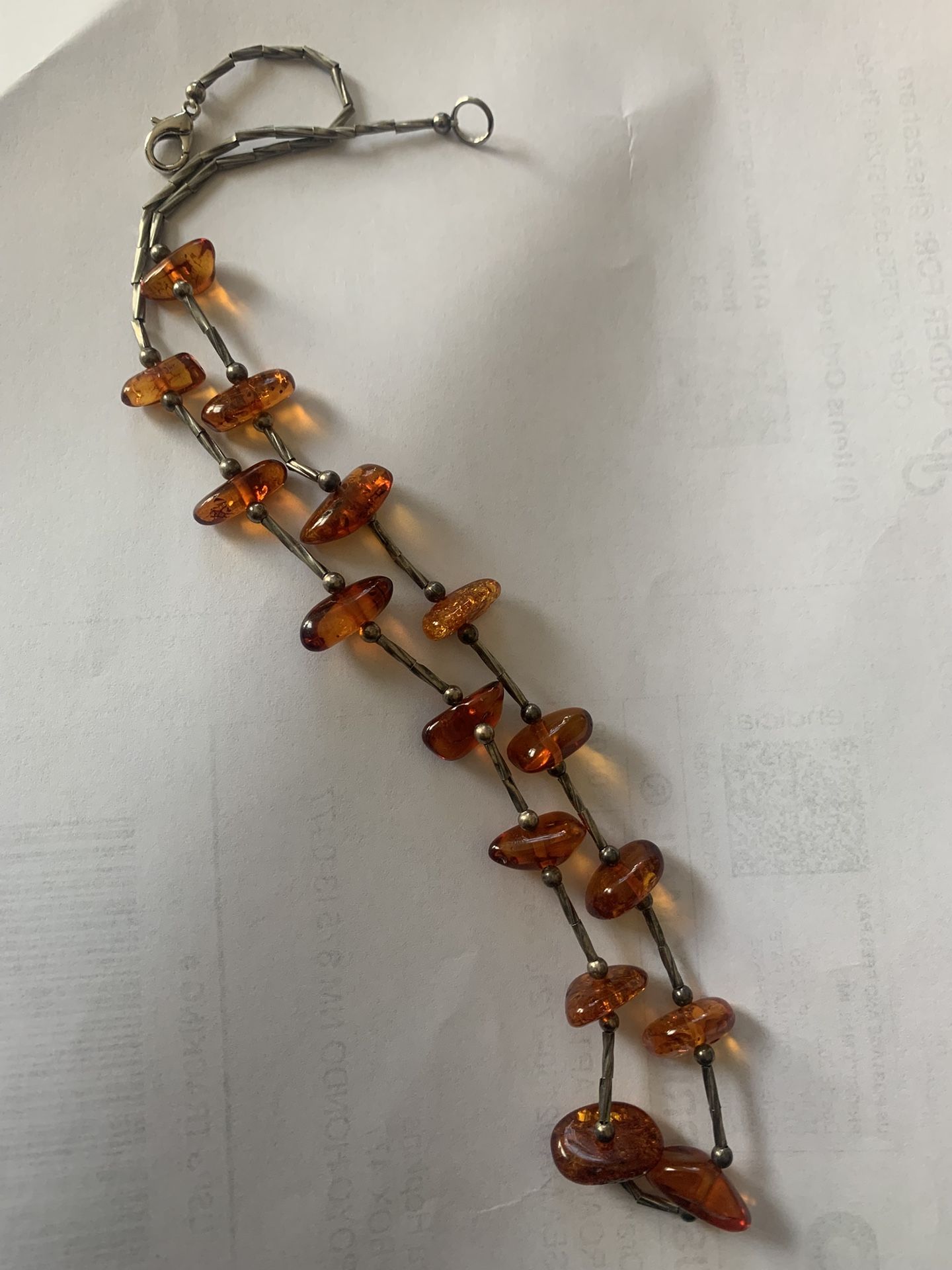 Vintage Amber Necklace Sterling Silver 20”