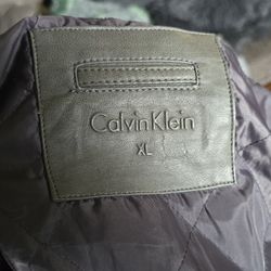 Calvin Klein Faux-Leather Winter Jacket XXL – Gray (Used, 6/10 Condition)