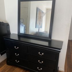 Black Six Drawer Dresser With Mirror  $40