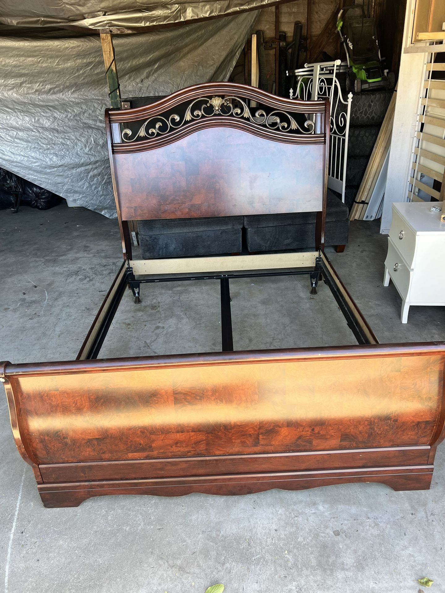 Queen Brown Bed Frame With Metal Base