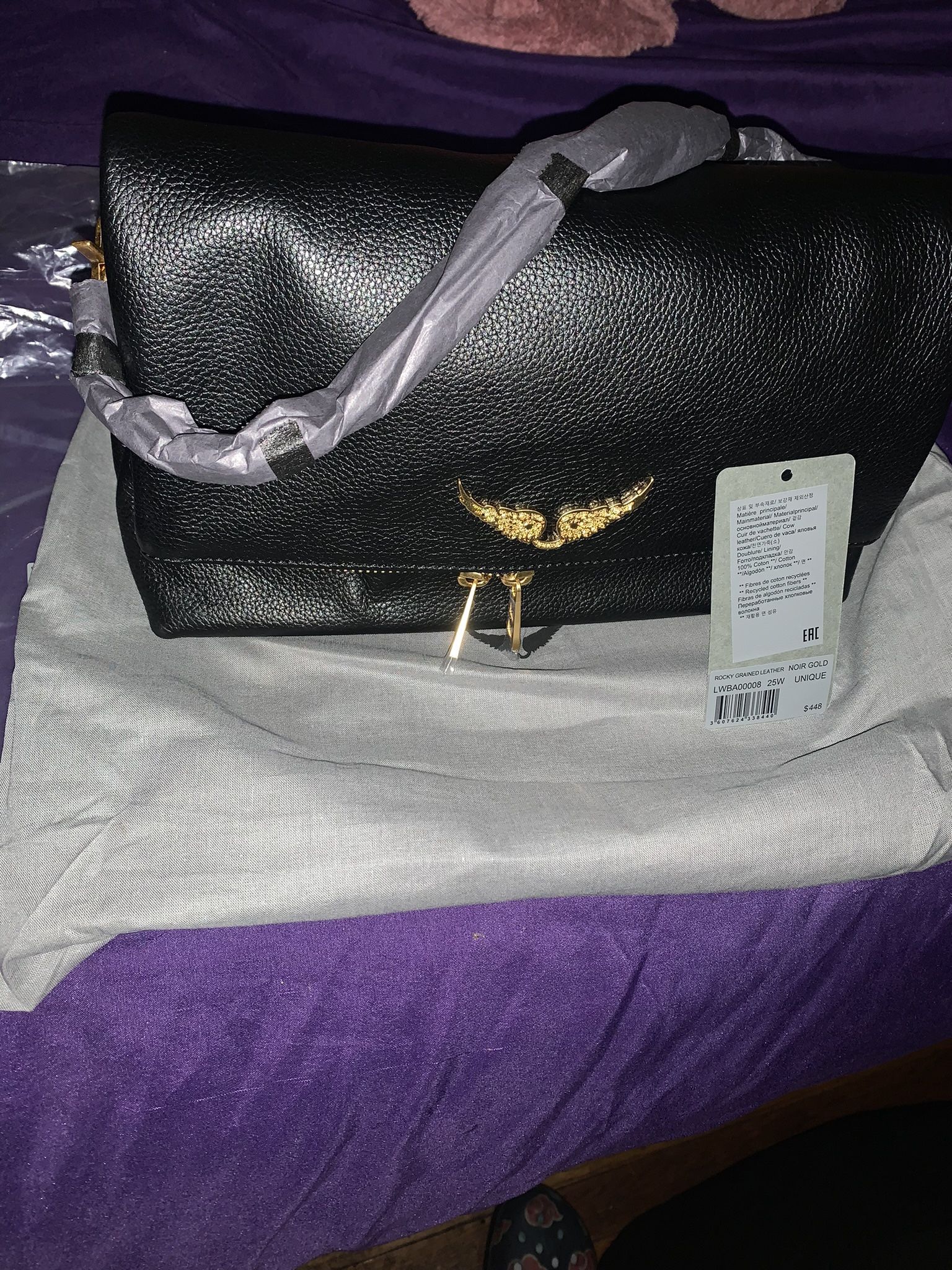 NWT AUTHENTIC Zadig And Voltaire XL Rocky Bag Black And Gold