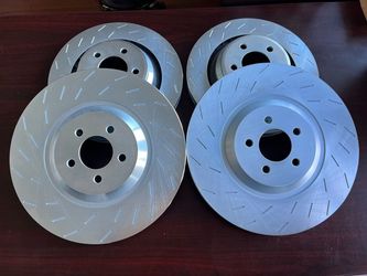 Dodge Challenger SRT 16-18 Front & Rear Slot Zinc Rotors Brake Pads