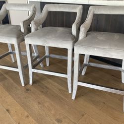 3 Suede Grey Barstools 