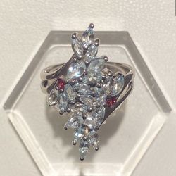 Natural Aquamarine Ring 925 Sz 7