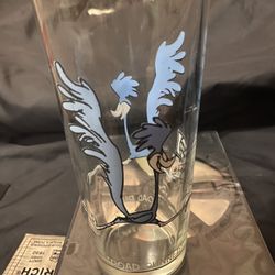 Vintage 1973 16oz Brockway Pepsi Looney Tunes Road Runner Glass White Writing