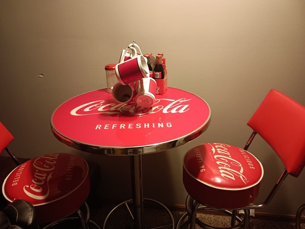 Coca-Cola Table With Two Chairs That Swivel