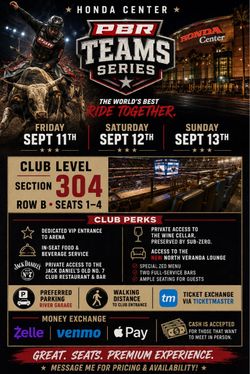 PBR Teams Series Club Level Tickets Honda Center