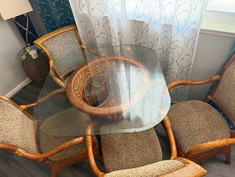 Rattan Dining Set with Glass Top Table