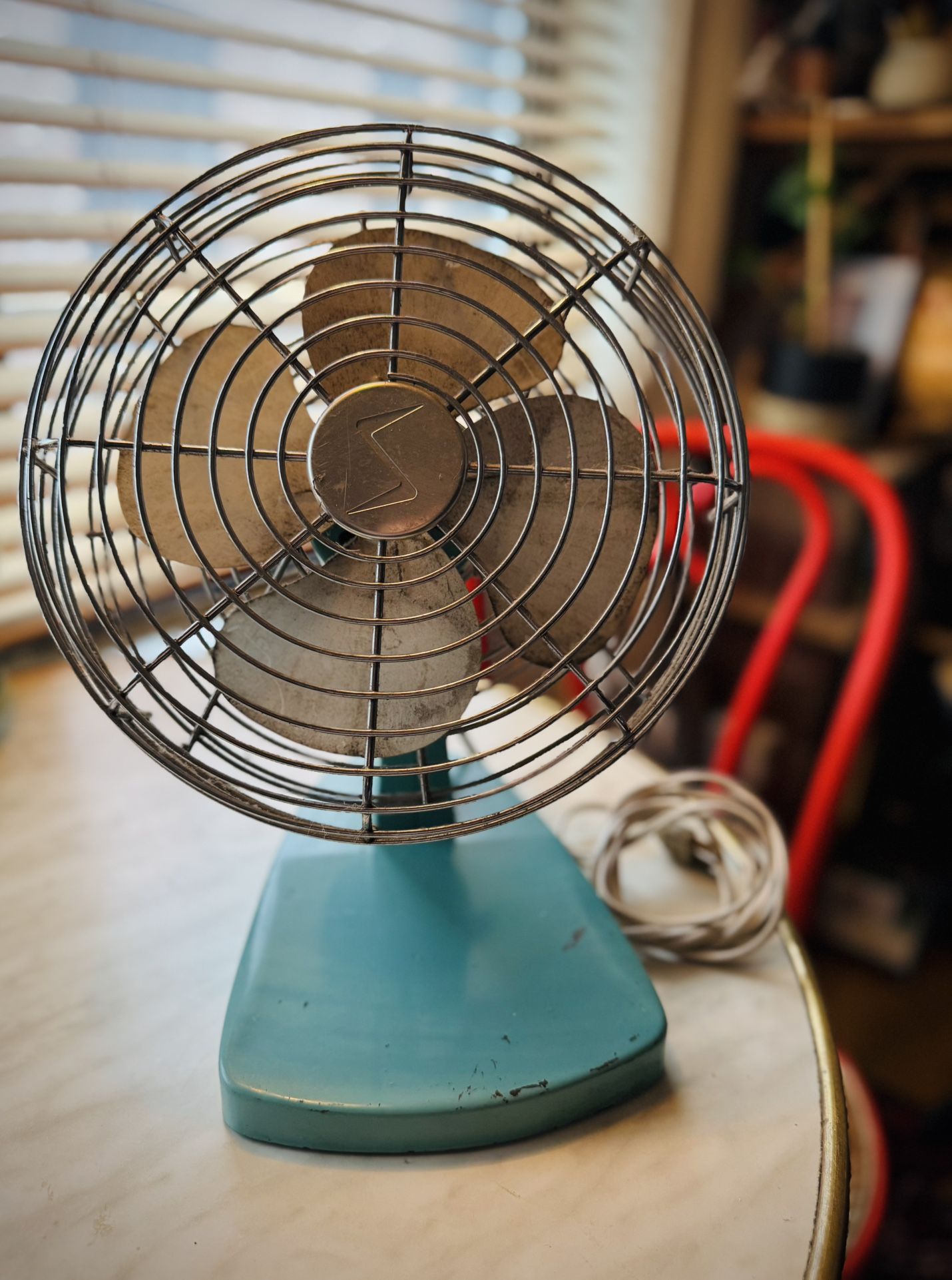 Antique Table Fan Aqua blue