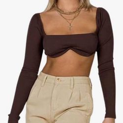 Brown Ribbed Crop Top - Size XL