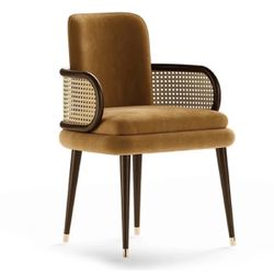 🔥Warehouse Sale 17.7'' H Velvet Upholstered Dining Chair with Rattan (original price $690 )