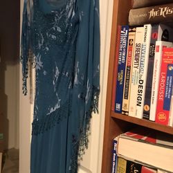 Alex 8P Blue Silk And Rayon Dress With Shawl