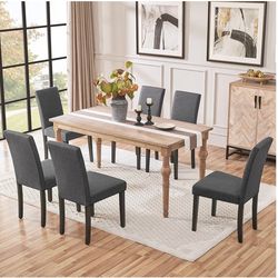 Dining Chairs Set of 4 Fabric Parson Upholstered Kitchen Chairs with Padded Seat and Solid Wood Legs for Dining Room/Restaurant, Armless Design, Dark 