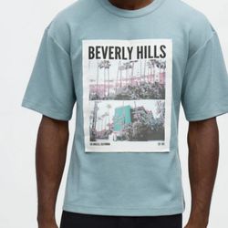 Relaxed Beverly Hills Frayed Patchwork Short Sleeve Tee - Blue/combo